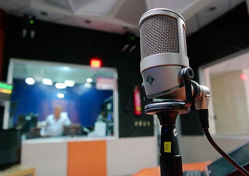 microphone in a sound studio.