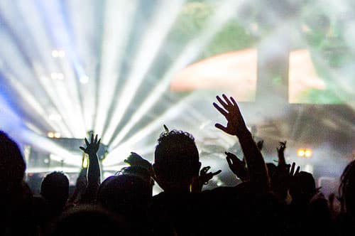 Festival event with light show and audience