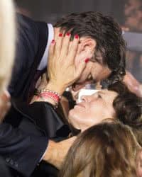 Justin Trudeau embracing his mother during election win.