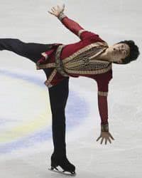 Nathan Chen, of the United States, performs during the men's free skate at the World Team Trophy Figure Skating competition in Tokyo..