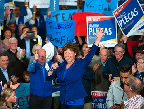 B.C. Liberal leader Christy Clark addresses a rally during campaign stop in Abbotsford, B.C.