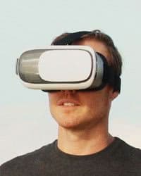 Man wearing a virtual reality headset.