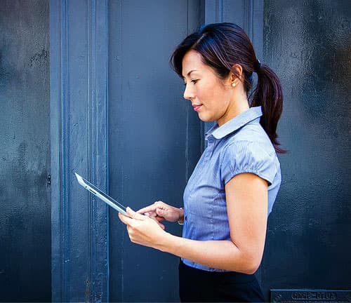 Woman assessing financial data