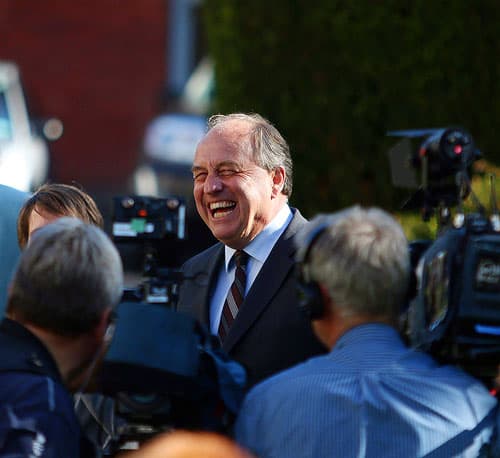 Andrew Weaver is joined by elected party member Sonia Furstenau to speak to media in the rose garden