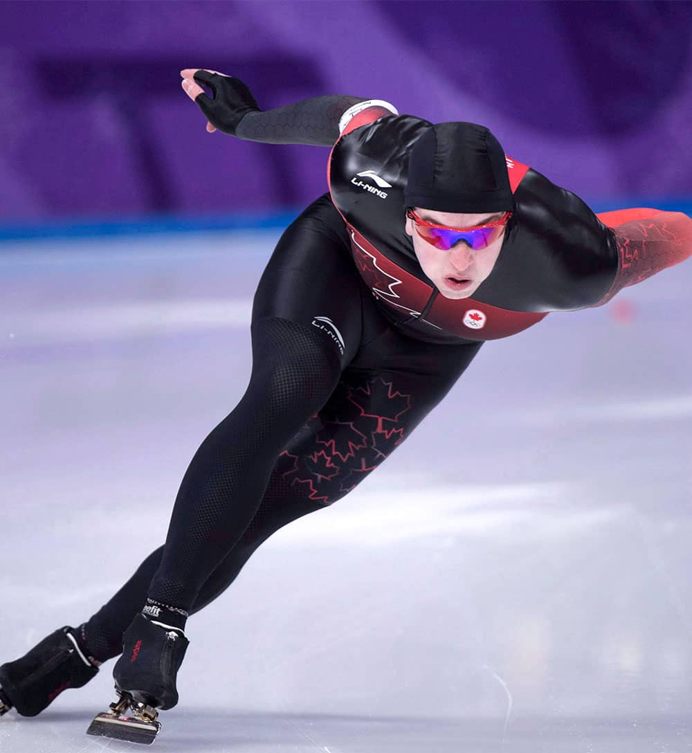 Canada's Alexandre St-Jean competes in the 1,000-metre speed skating final