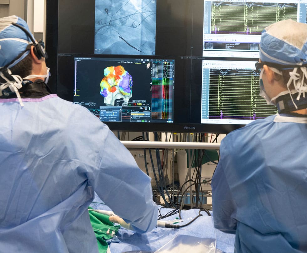 An electrophysiologist performs a ventricular tachycardia ablation at Sacre-Coeur Hospital.